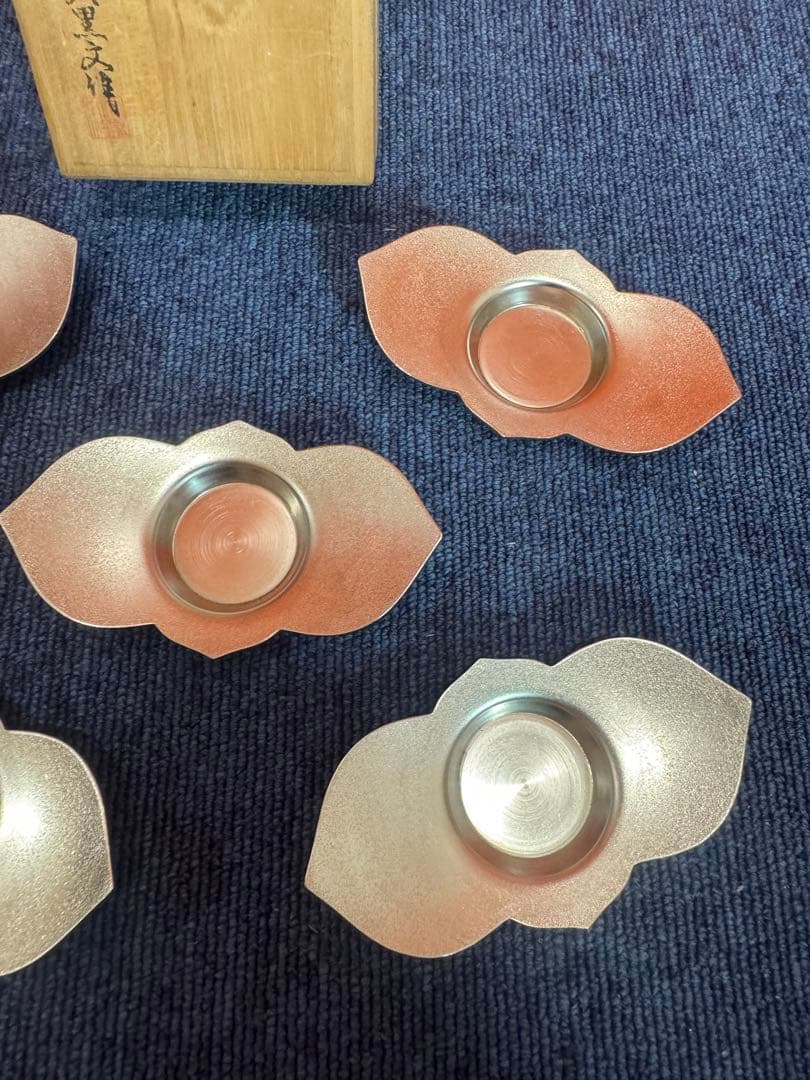 1588 煎茶道 秀夆堂 梨地 花形茶托5客セット　未使用