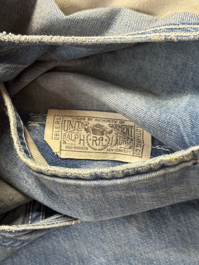 RRL ダブルアールエル ライトブルー ダメージ加工 デニムオーバーオール