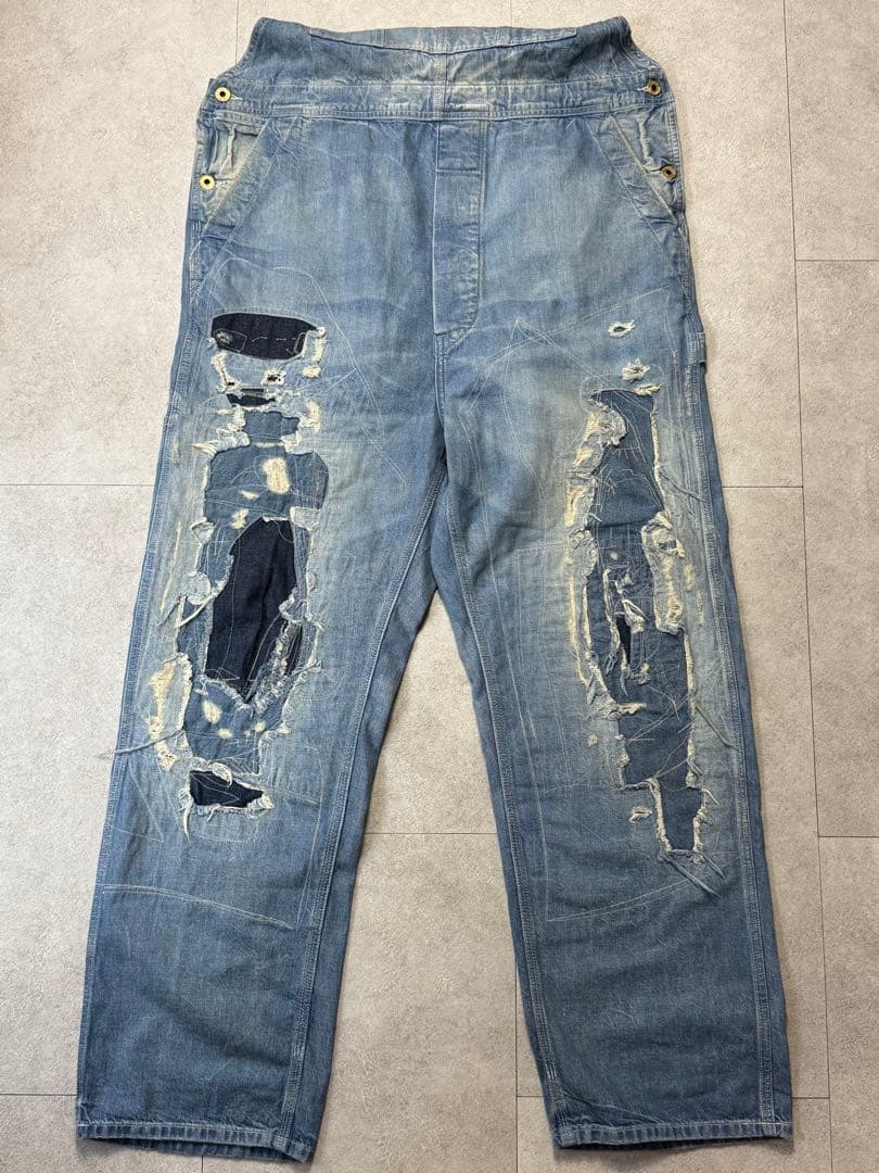 RRL ダブルアールエル ライトブルー ダメージ加工 デニムオーバーオール