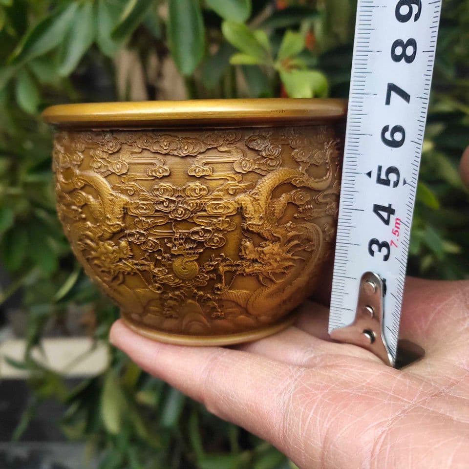 純銅双竜鉢灰皿 工芸品 美術品 置物