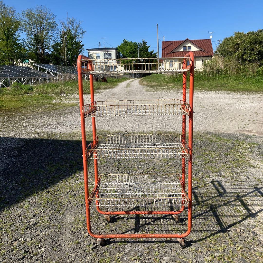 昭和レトロ オレンジ 商店 陳列棚 ラック ワゴン 4段 ジャンクガーデン