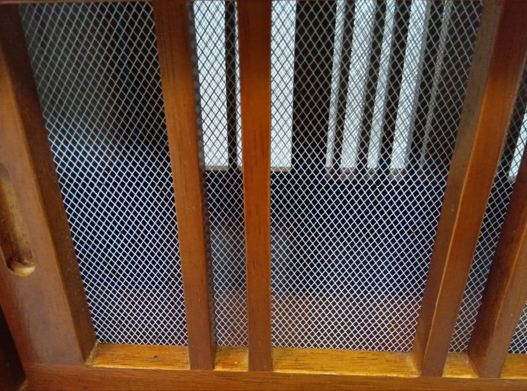 引き出し付き蝿帳　収納棚　両面開き　食器棚　食品保存キャビネット　レトロ