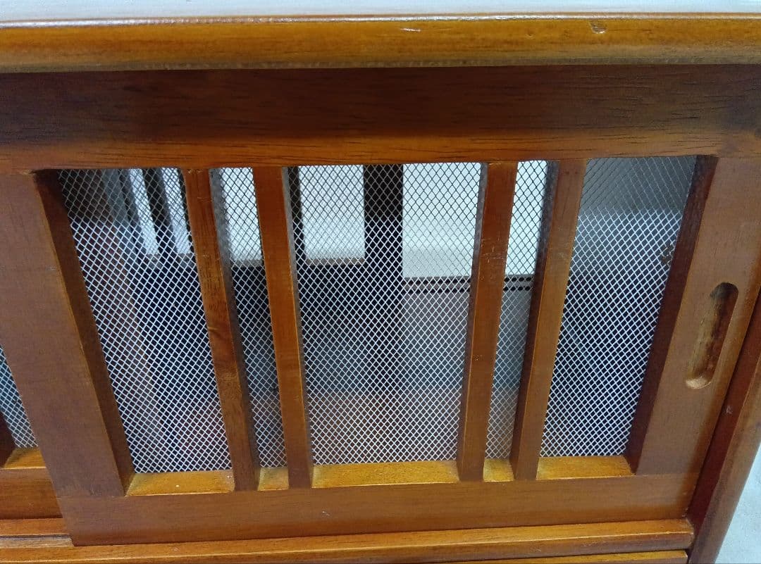 引き出し付き蝿帳　収納棚　両面開き　食器棚　食品保存キャビネット　レトロ