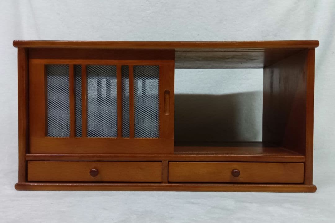 引き出し付き蝿帳　収納棚　両面開き　食器棚　食品保存キャビネット　レトロ