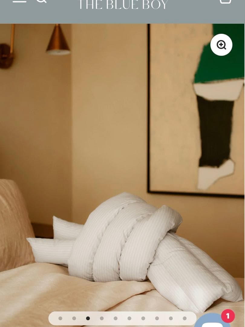 【美品】Musubi Cushion ストライプ　グレー　 ブルー