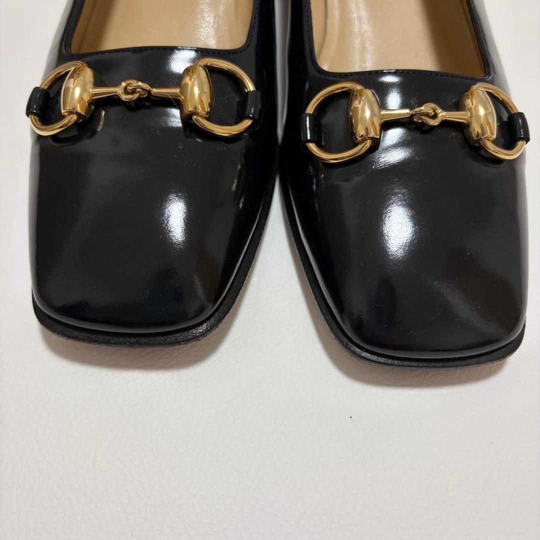 極美品✨GUCCI ホースビット パンプス チャンキーヒール パテントレザー 黒