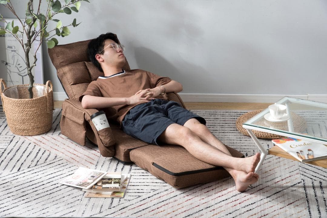 座椅子リクライニング14段ギア リクライニングチェアーコンパクト【ブラウン】