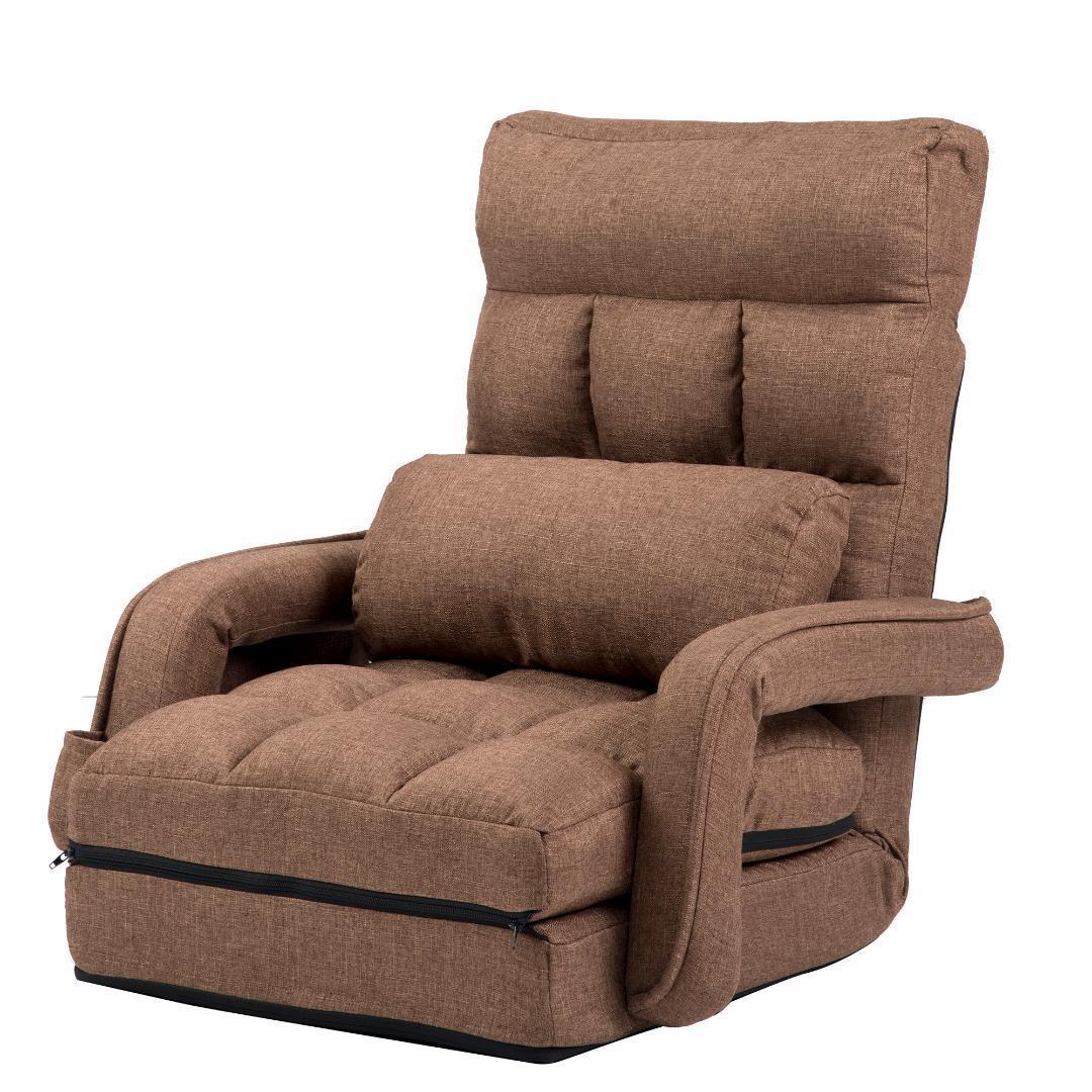 座椅子リクライニング14段ギア リクライニングチェアーコンパクト【ブラウン】