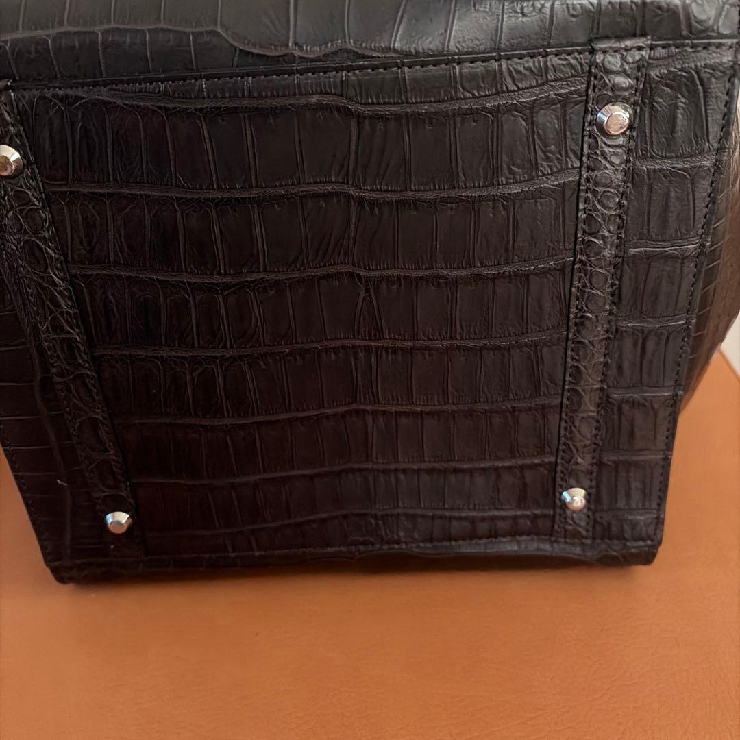 ダークブラウン クロコダイル型押し ハンドバッグ