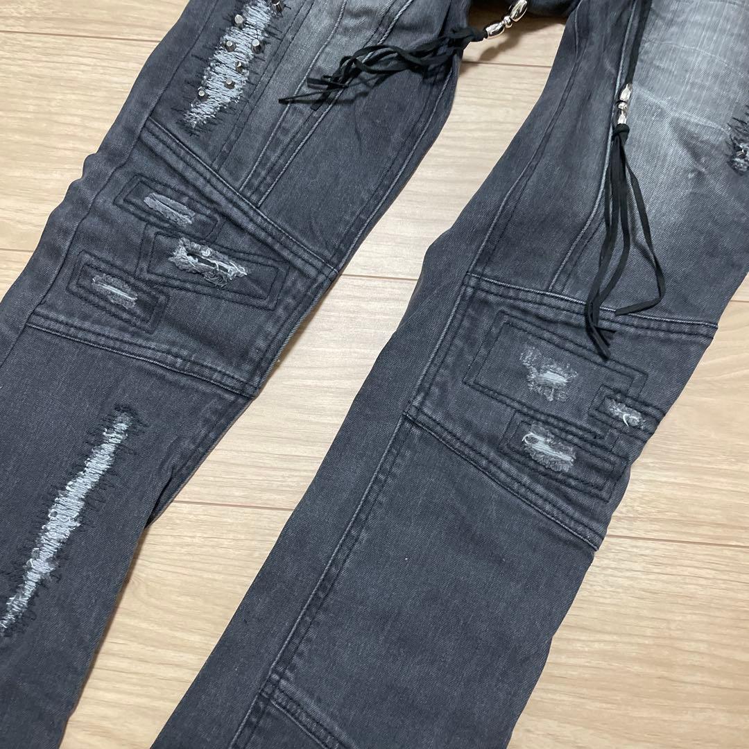 MIDAS レースアップ フレアデニム ダメージ スタッズ加工 y2k V系