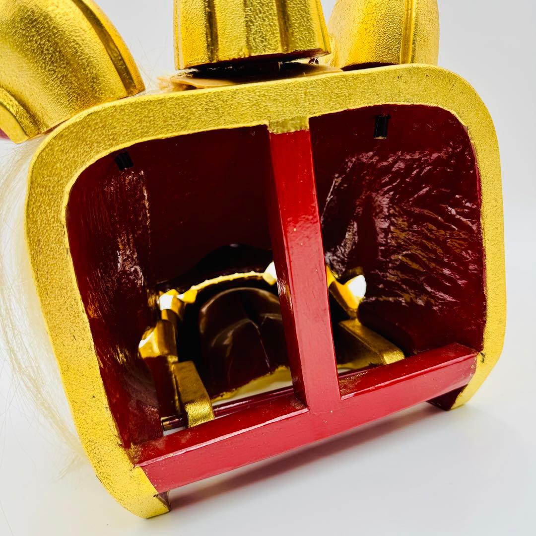 【木彫　瑞宝造　獅子頭　神具　縁起物　祭】邪気払い　骨董　アンティーク　共箱