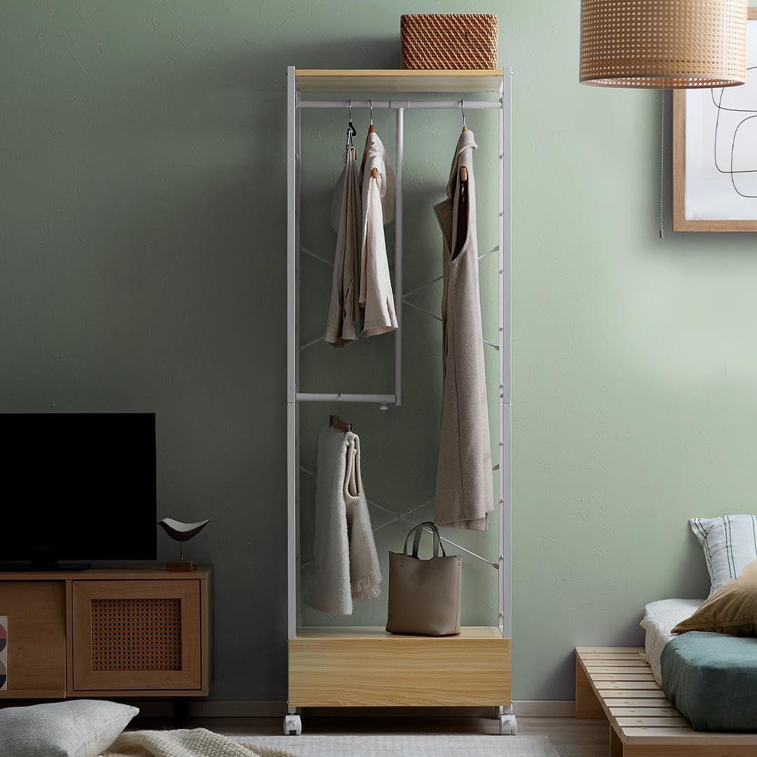 新品⭐︎定価13820円⭐︎伸縮L字引出付ハンガーラック　ペネロ