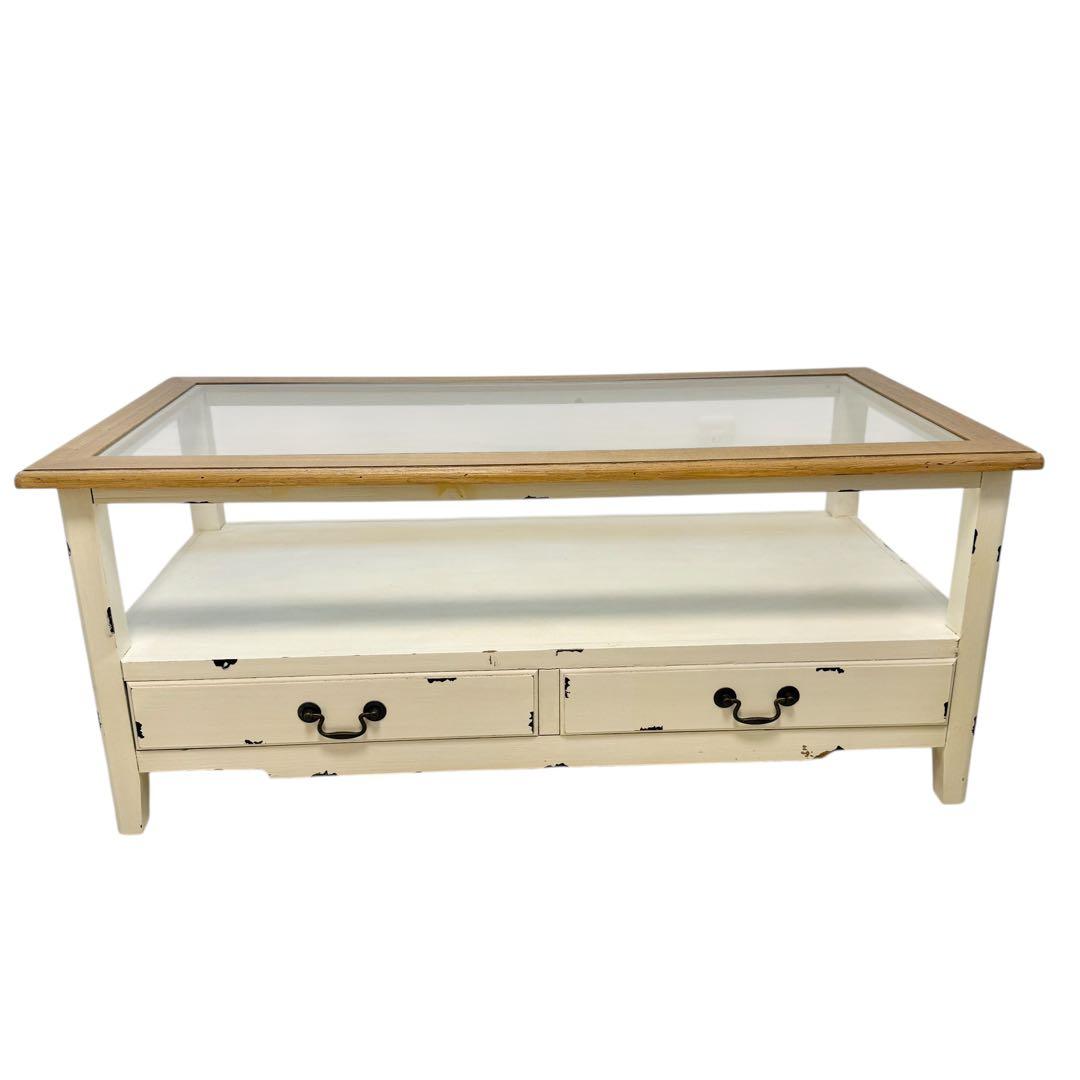 【廃盤】AZUMAYA 東谷 テーブル COL-013 ガラス天板 引き出し付き