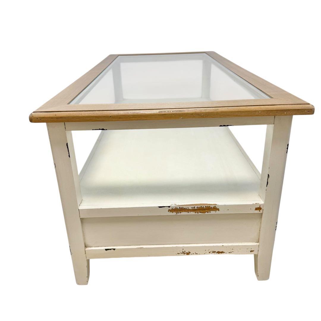 【廃盤】AZUMAYA 東谷 テーブル COL-013 ガラス天板 引き出し付き