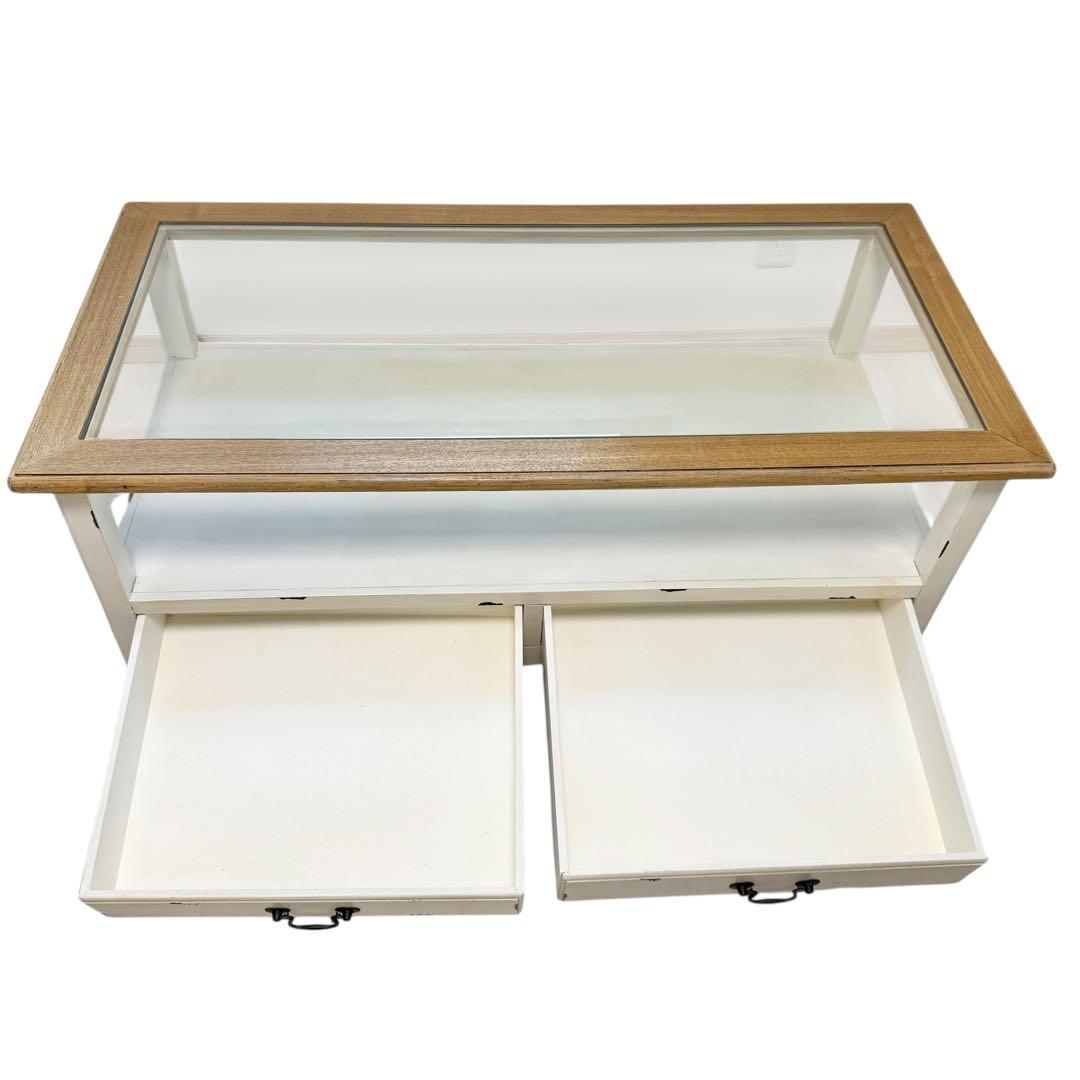 【廃盤】AZUMAYA 東谷 テーブル COL-013 ガラス天板 引き出し付き