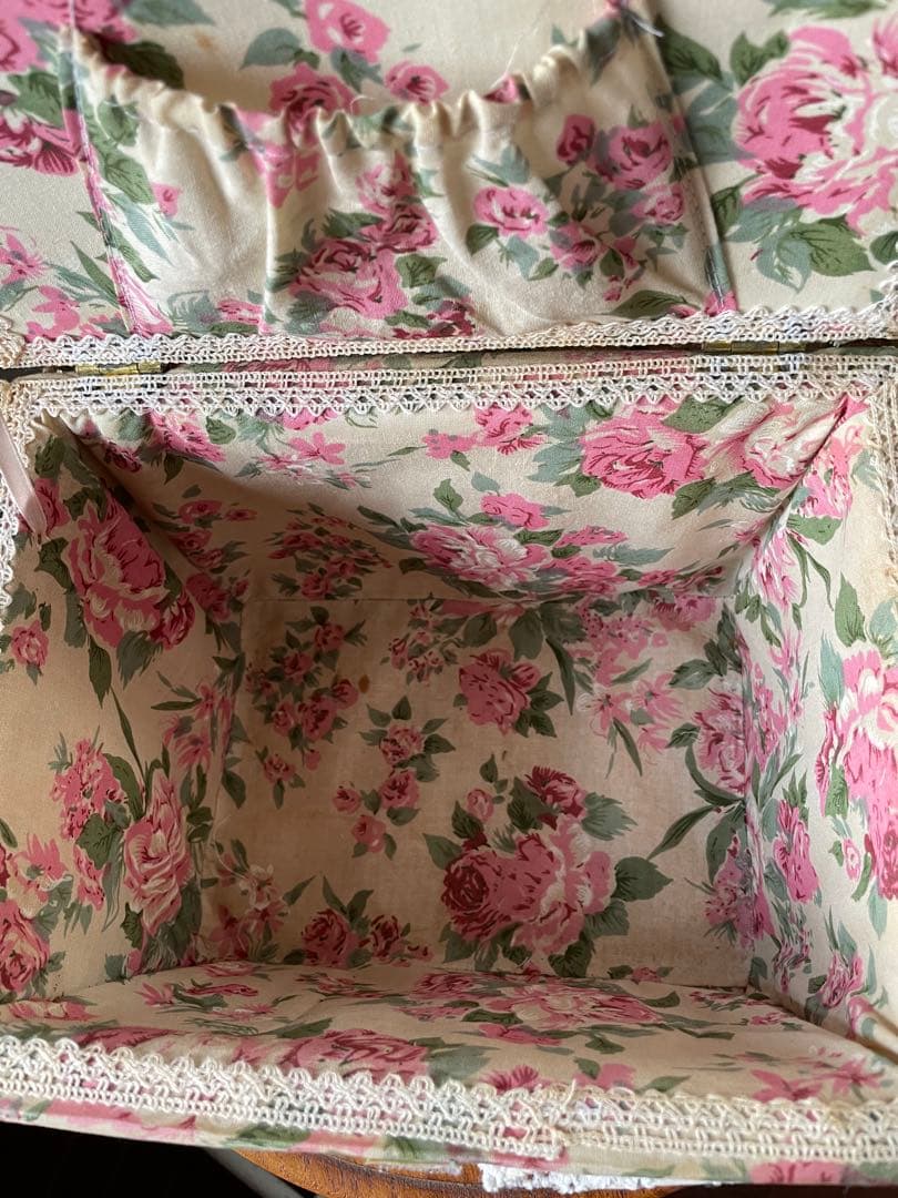 フランス　アンティーク　カルトナージュ　ボックス　収納箱　裁縫箱　ローズ　バラ