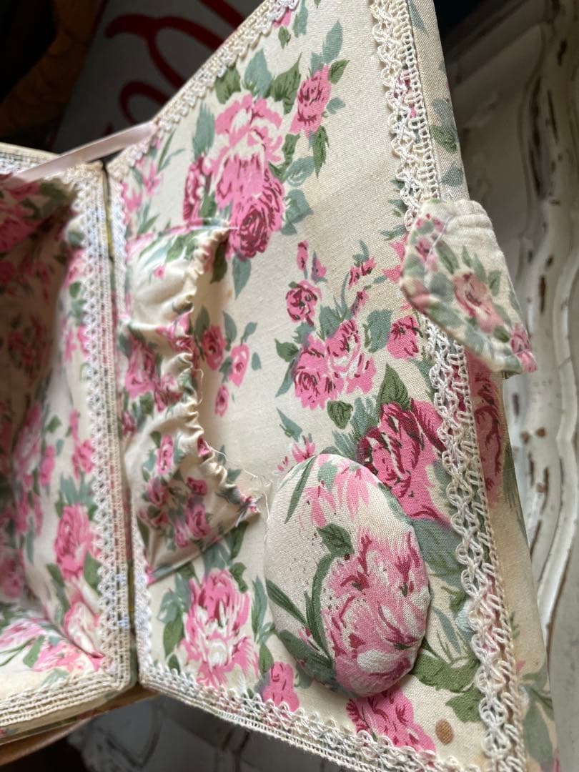 フランス　アンティーク　カルトナージュ　ボックス　収納箱　裁縫箱　ローズ　バラ