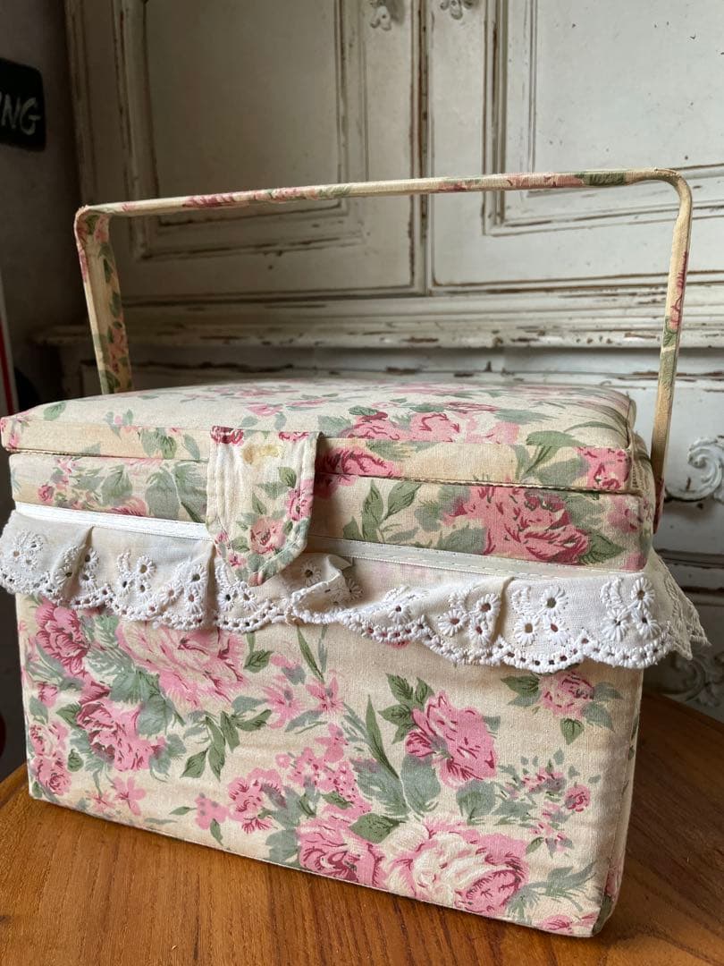 フランス　アンティーク　カルトナージュ　ボックス　収納箱　裁縫箱　ローズ　バラ