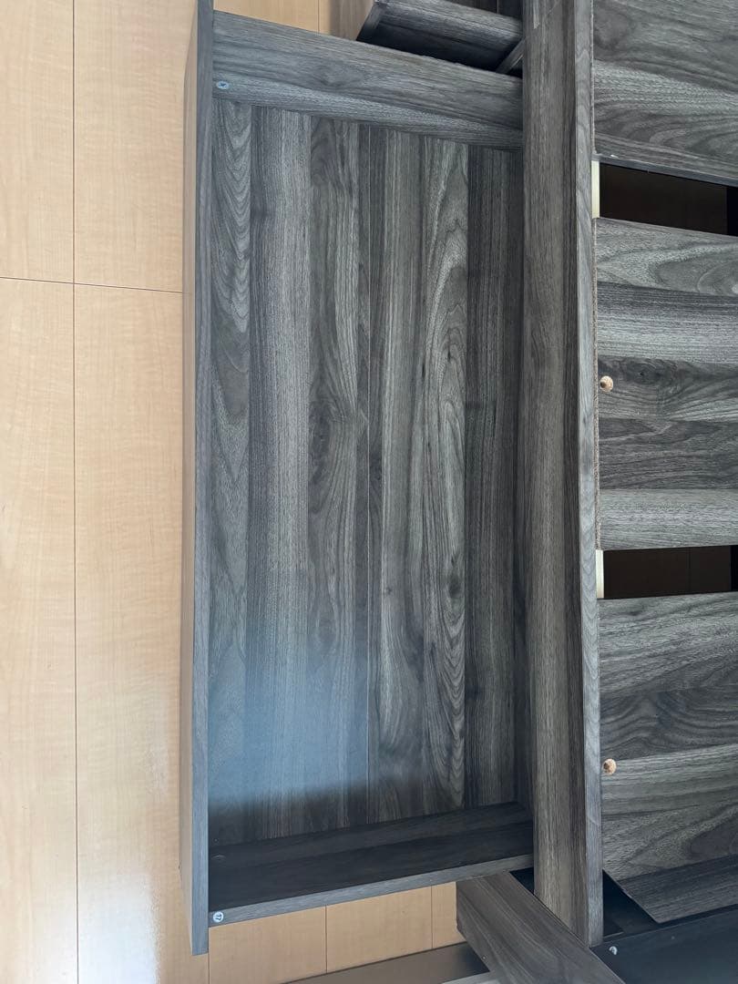 ダークグレー 木製 ダブルベッドフレーム 引き出し付き