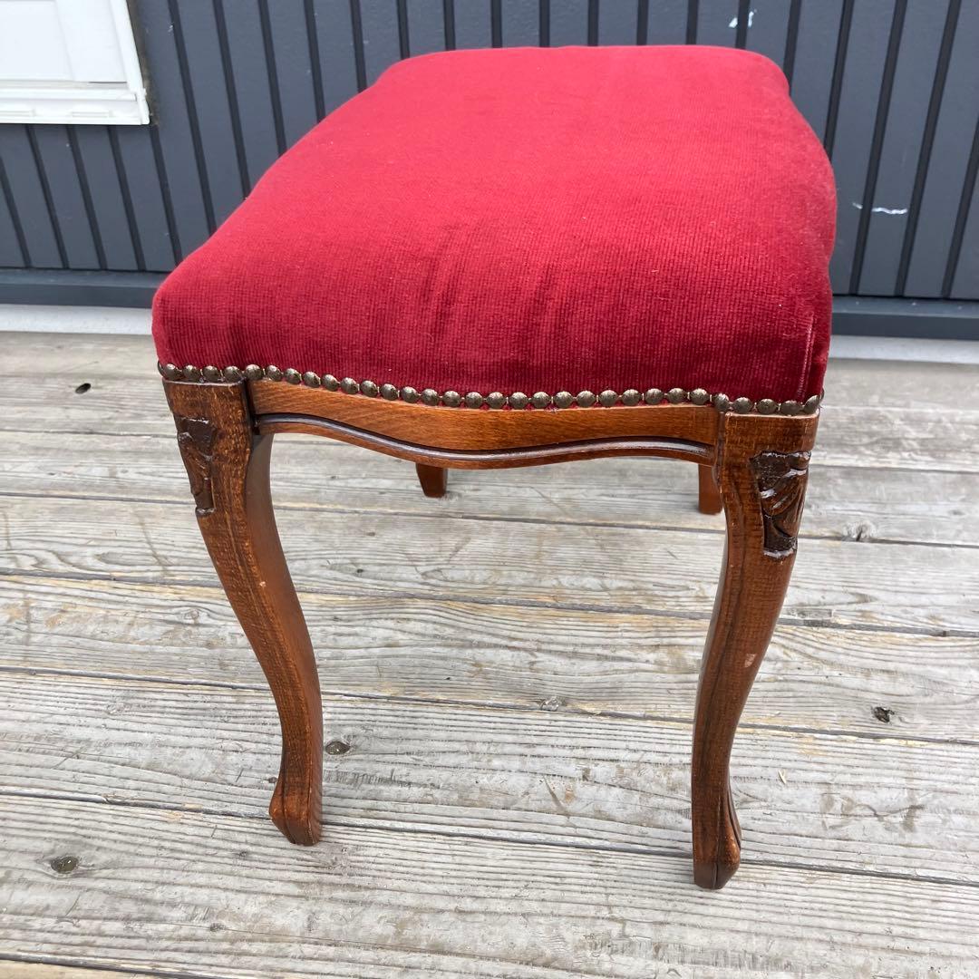 アンティーク 北欧レトロ 木製椅子 猫脚スツール ベロアチェア リベット打ち 鋲