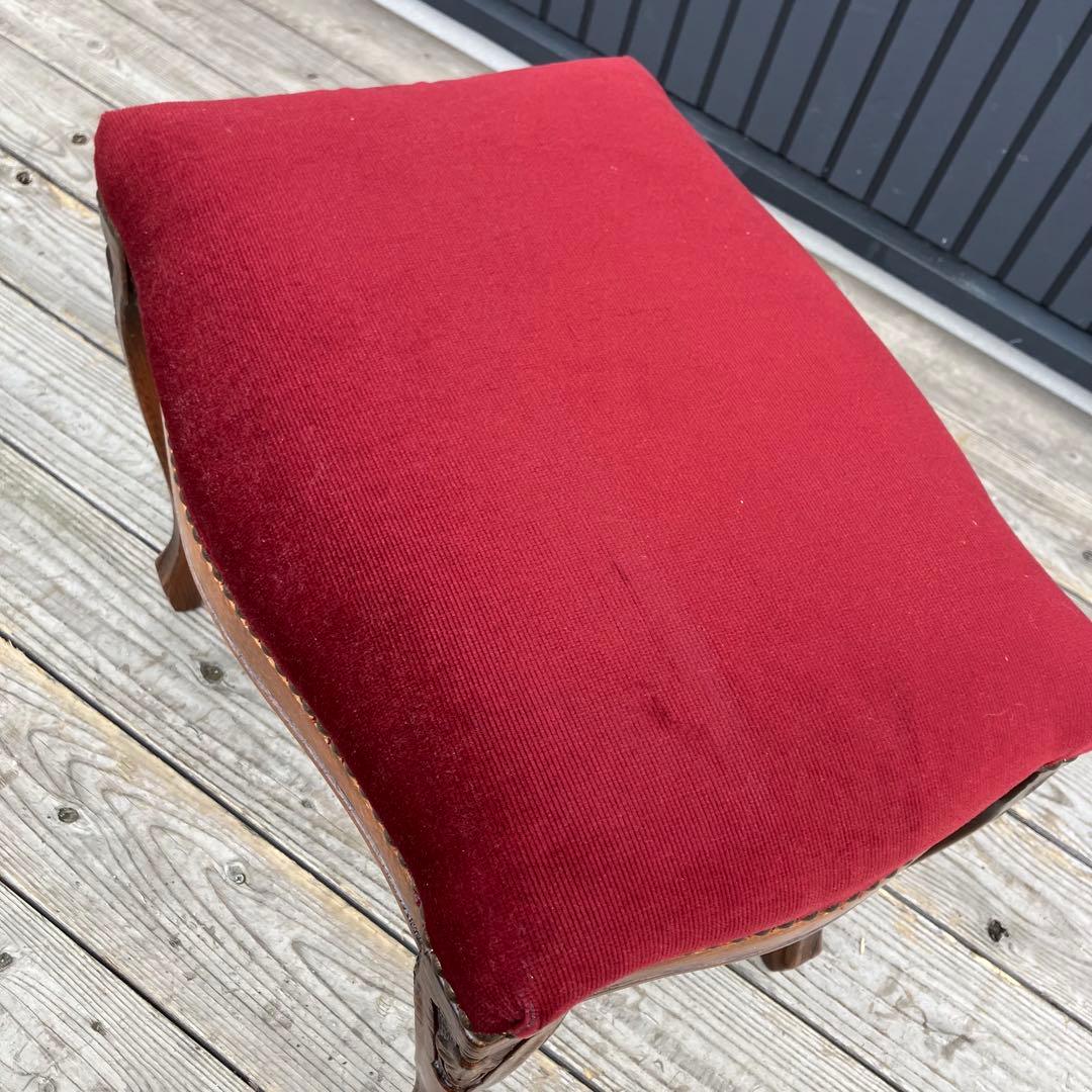 アンティーク 北欧レトロ 木製椅子 猫脚スツール ベロアチェア リベット打ち 鋲