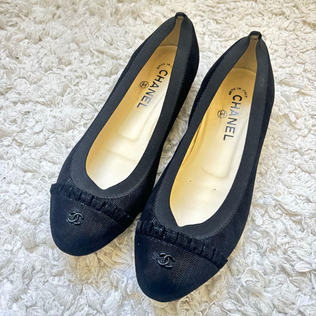 CHANEL バレエシューズ フラットシューズ ココマークブラック パンプス