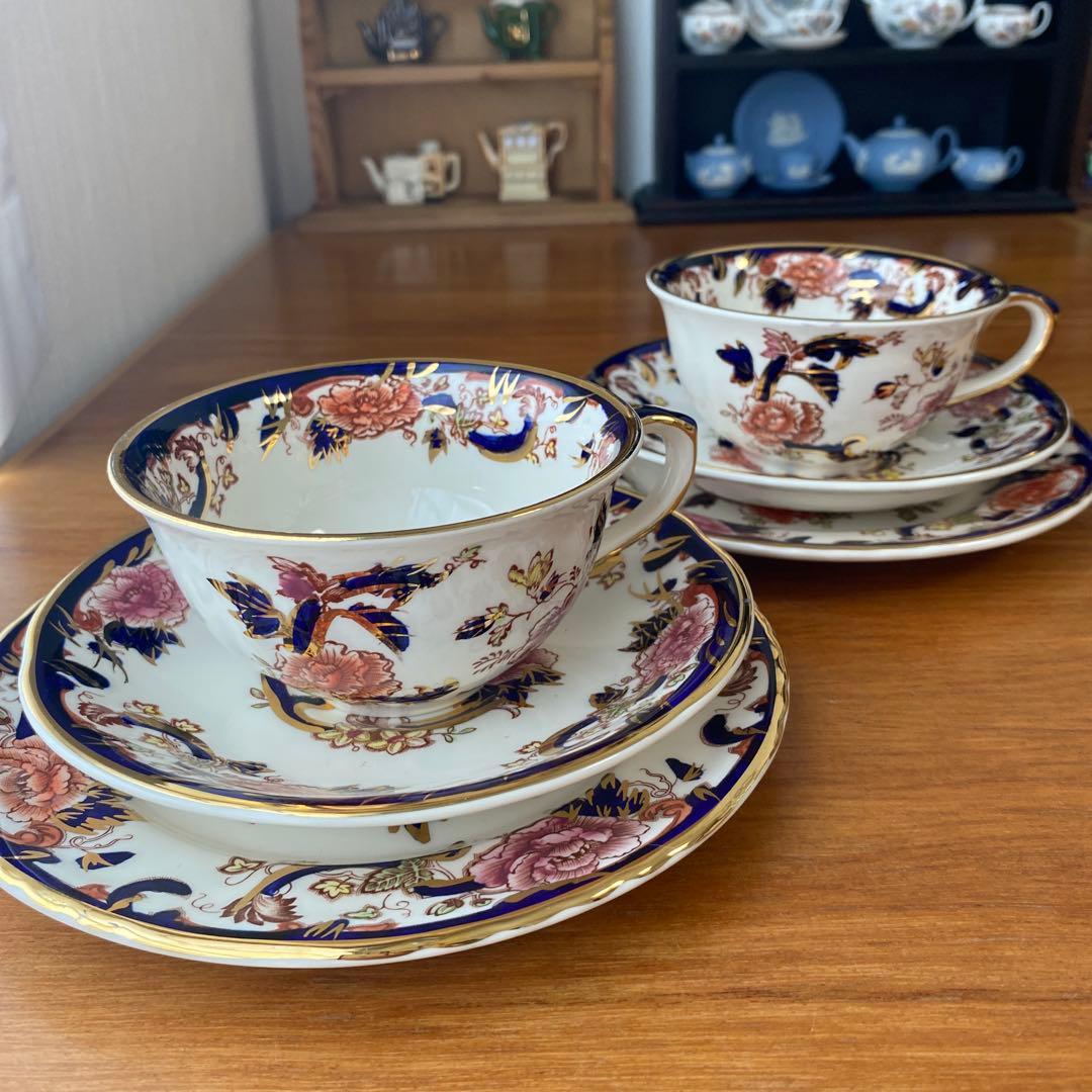 メイソンズ　ブルー　マンダレイ　ピオニー　カップ　ソーサー　プレート　2客セット