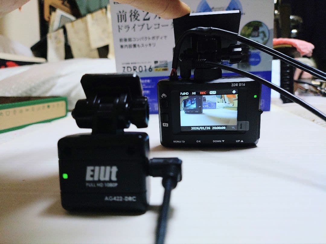 コムテックZDR-016型前後2カメラドライブレコーダー完全作動確認フルセット