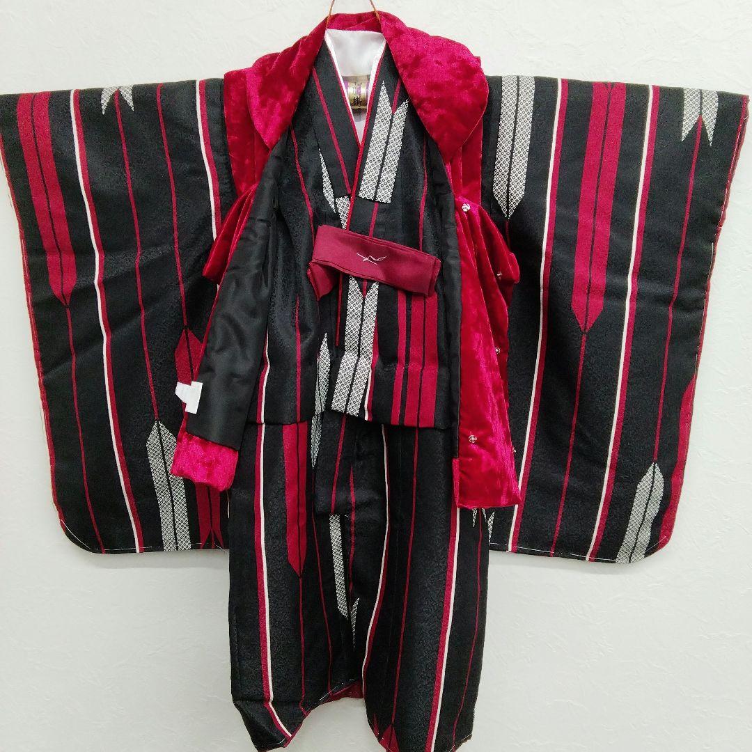 七五三♡着物　フルセット　矢羽根　黒　赤　3歳　皮布着　　♯3710