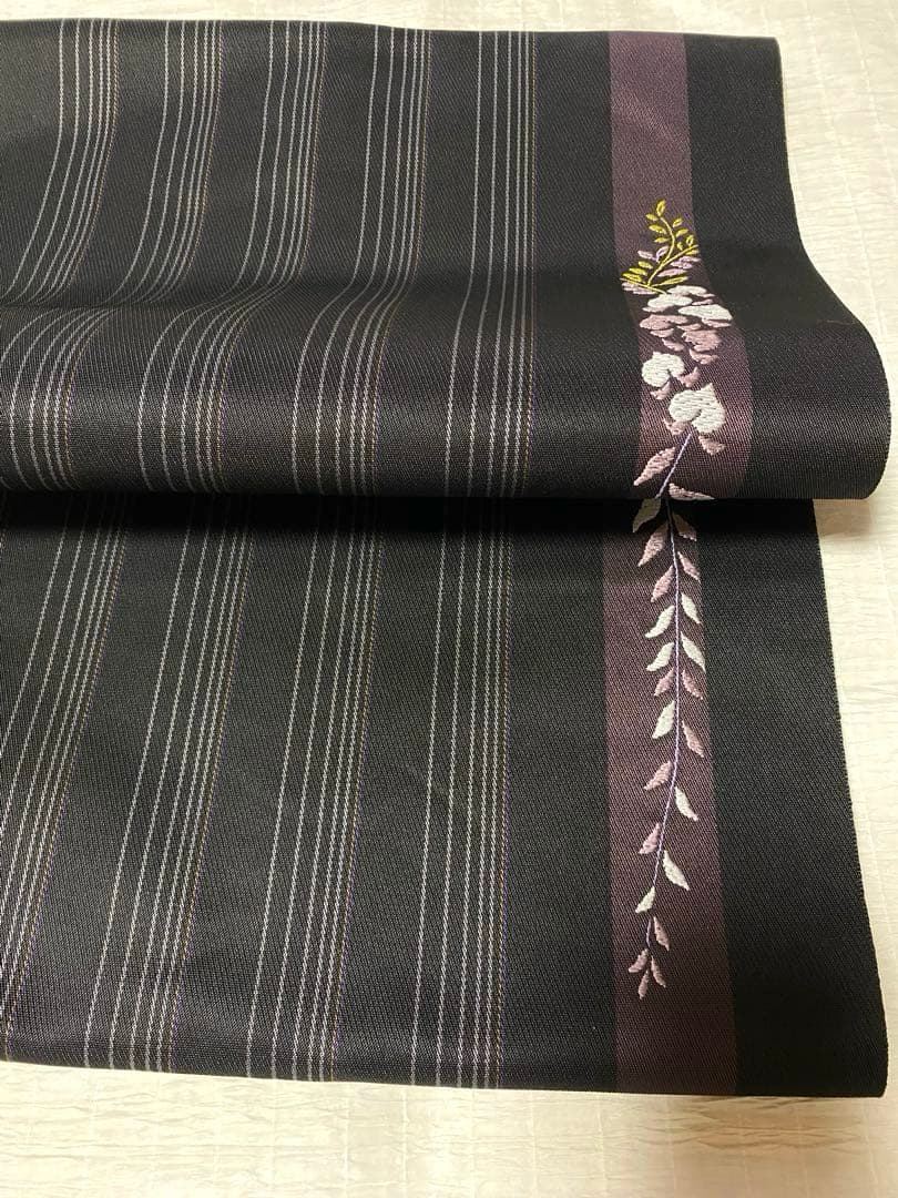 八寸名古屋帯 縞　藤柄　本場筑前博多織　西村織物