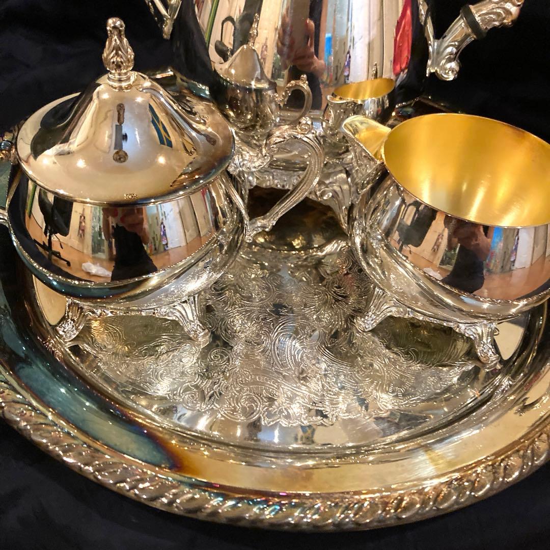 銀シルバーコーヒーポットティーポットトレイトレーシュガーポットクリーマーアメリカ