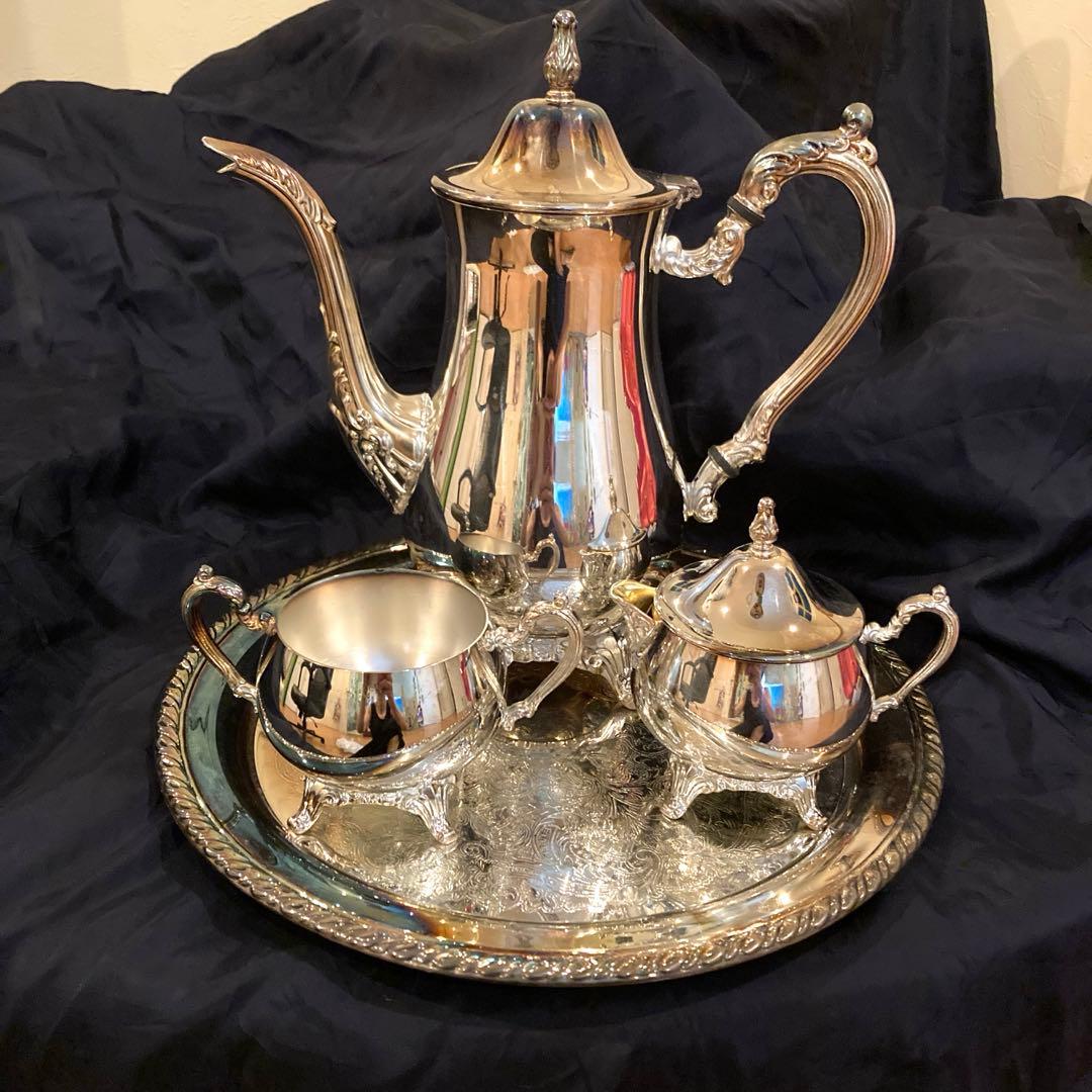 銀シルバーコーヒーポットティーポットトレイトレーシュガーポットクリーマーアメリカ