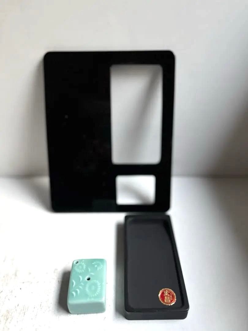 884 未使用 高岡漆器 螺鈿細工の硯箱 書道 硯 水滴 文箱 伝統工芸品