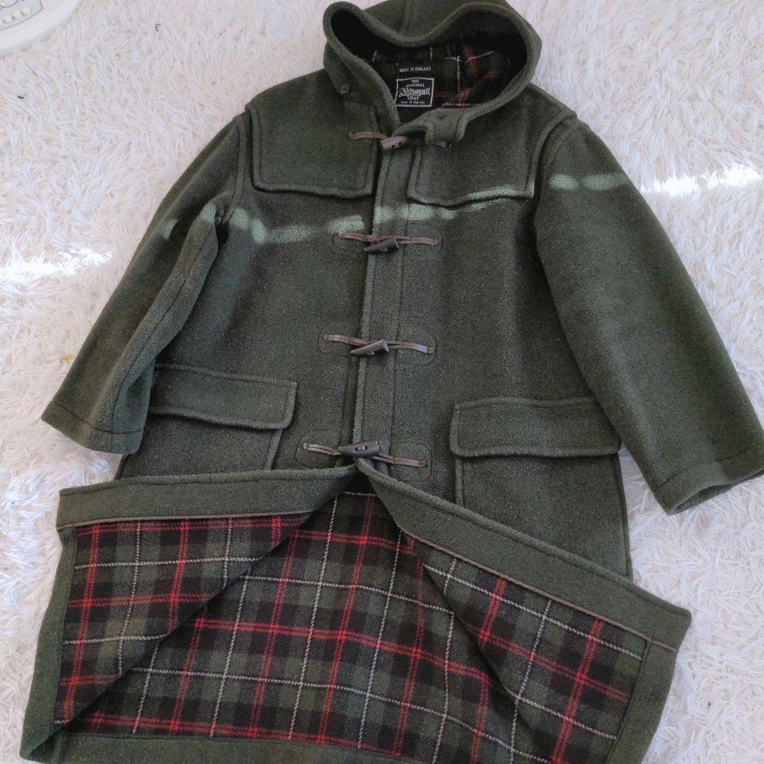Gloverall オリーブグリーン ロングダッフルコート ウール 裏地チェック