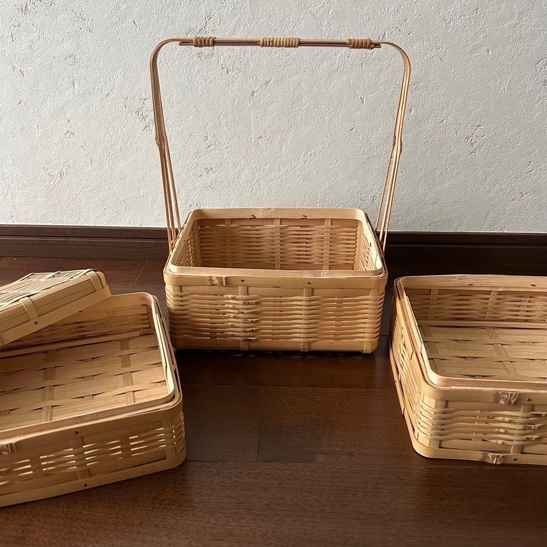 鹿児島　白竹　三段　手つき籠　籠