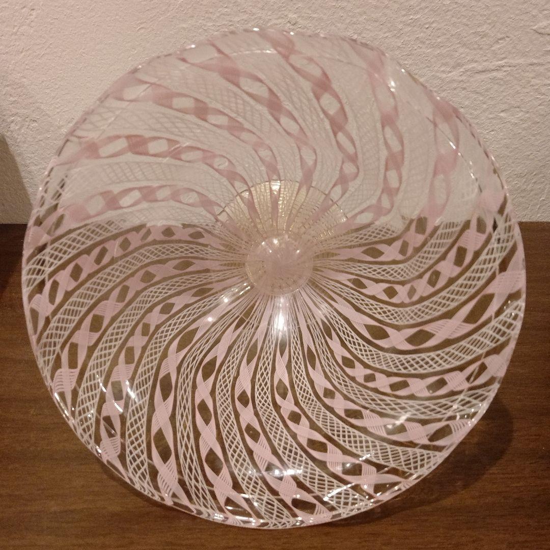 ベネチアンガラス　ムラノ　MURANO　コンポート　ピンク　レース　インテリア