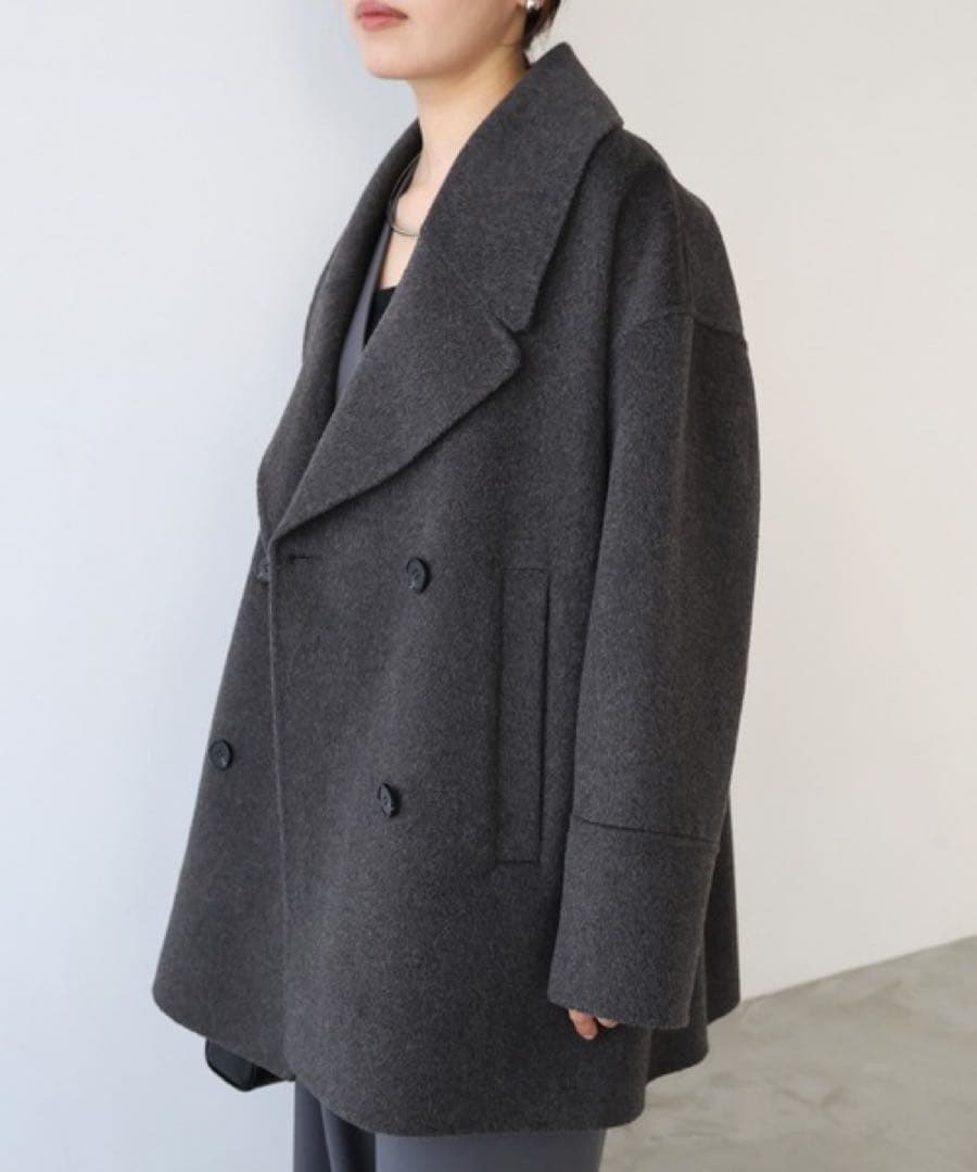 【美品✨️】エバーネイビー ウールリバーピーコート チャコールグレー　アンドミー