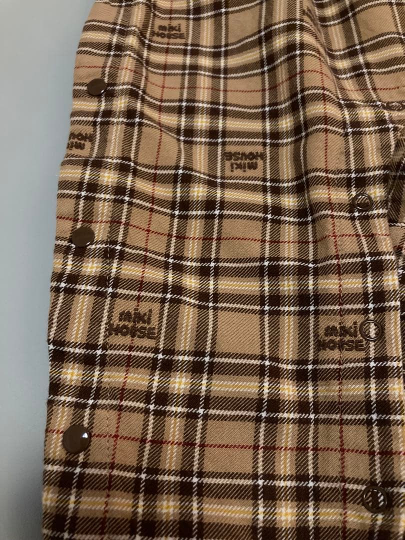 ミキハウス　チェック柄ロンパース クマ刺繍付き