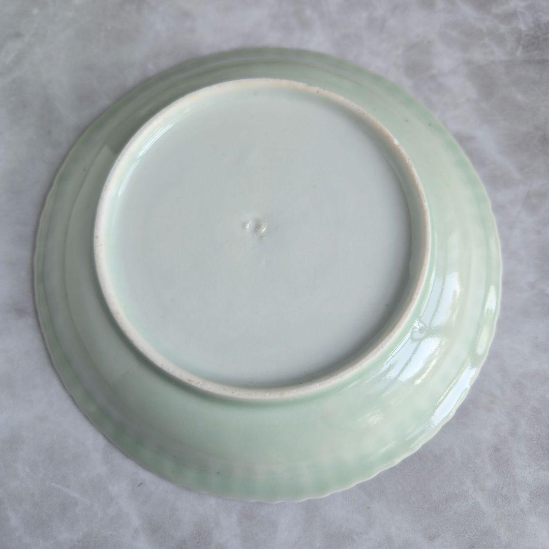 古伊万里　青磁　染付　六寸皿　江戸時代　鎬　金直し　金継ぎ　骨董　アンティーク