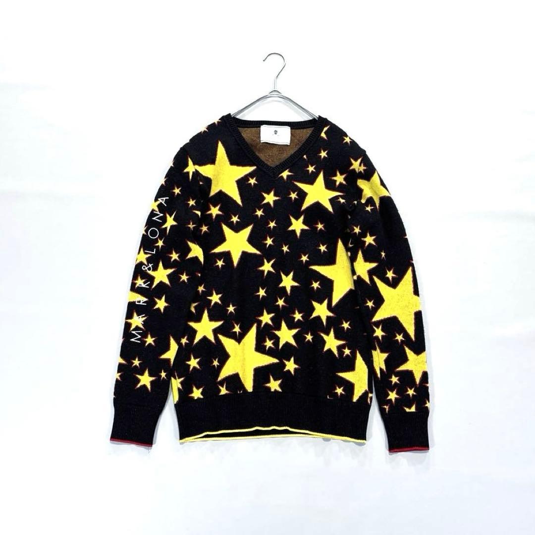 マークアンドロナ　M ニットセーター　スカル　スター　ブラック　イエロー