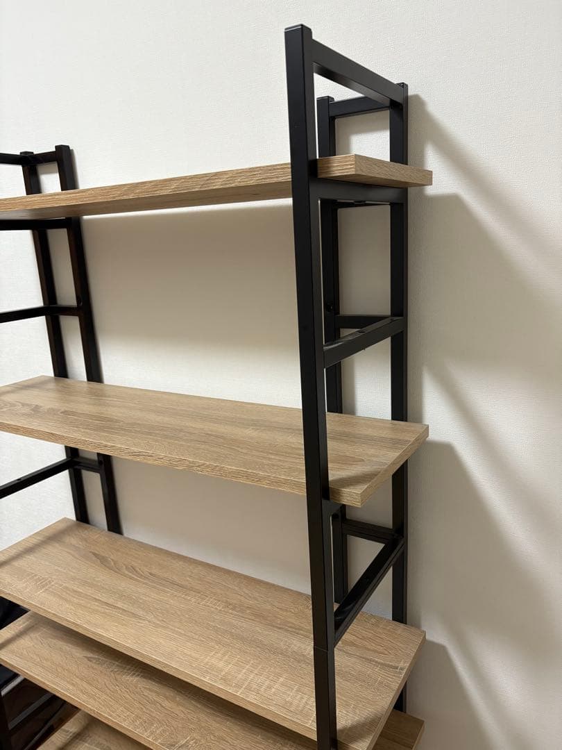 【完成品】ナチュラルウッドとブラックの5段オープンシェルフ
