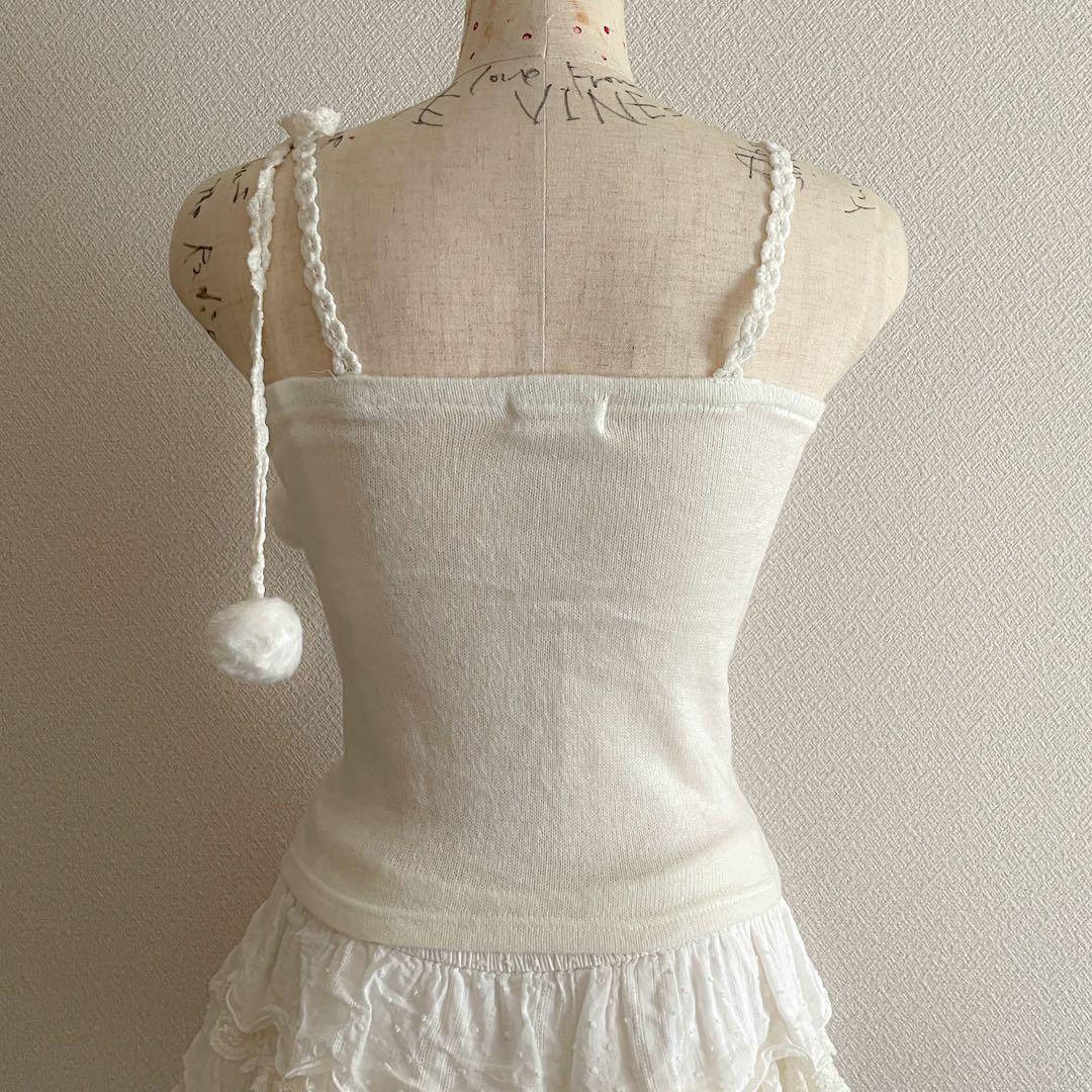 00s 希少 LIZLISA 旧タグ ぽんぽん付リボン レース紐ニットキャミ
