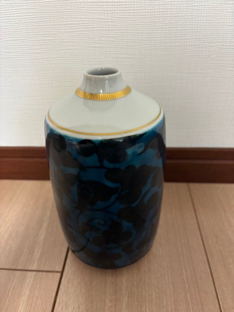 九谷焼 山岸大成作 青い鳥 一輪挿し 花瓶 共箱 縁起物