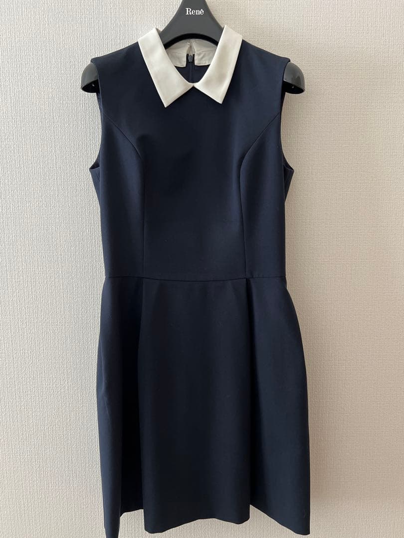 Rene 白襟　34 美品　ワンピース　濃紺 襟付きワンピース　商品タグ有り