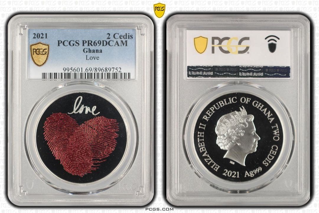 PCGS PR69DCAM ガーナ 2021 2C銀貨 Love発行1000枚
