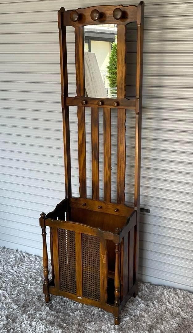 オールドカリモク　ヴィンテージ　傘立て　アンブレラスタンド　鏡付き　昭和レトロ