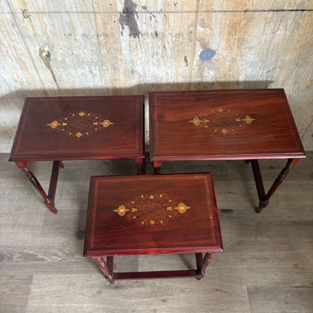 金工象嵌　ネストテーブル　ヴィンテージ　ローズウッド