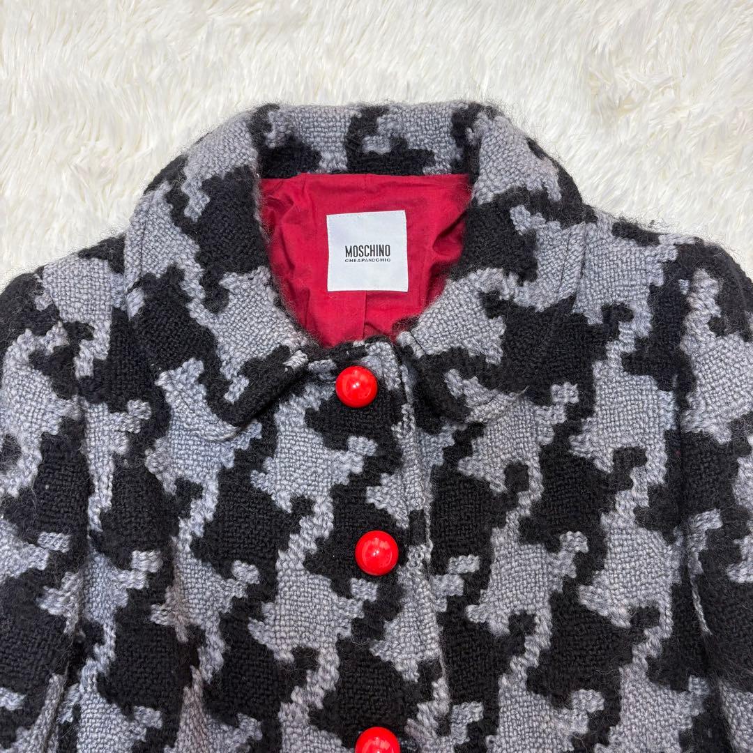 MOSCHINO 千鳥格子　ジャケット　赤ボタン　クラシック　M