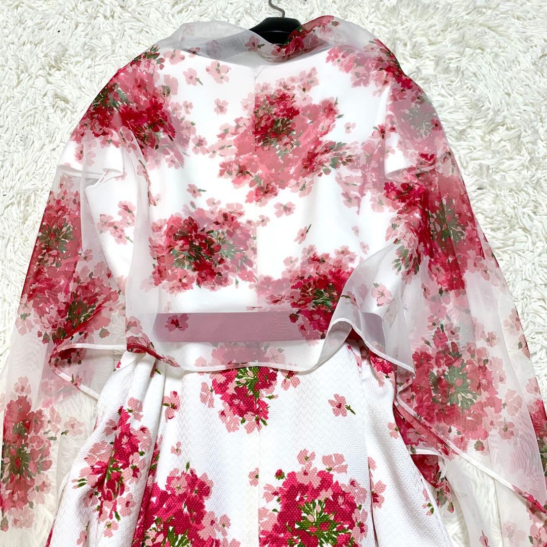 美品✨希少サイズ エムズグレイシー ブーケプリント フレア ワンピース ケープ付