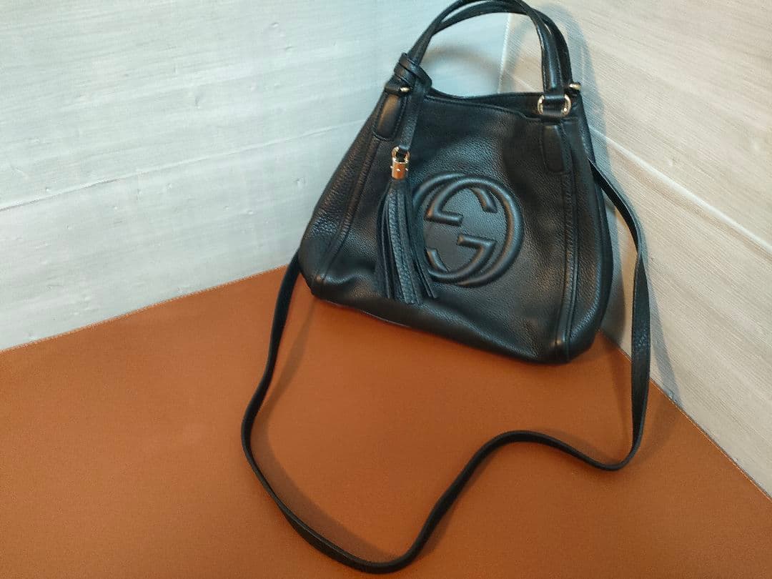 GUCCI SOHOソーホー ブラックレザーショルダー2wayバッグ 保存袋付